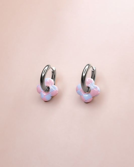 LOUISE HOOPS - Sky & Blush Checkerboard