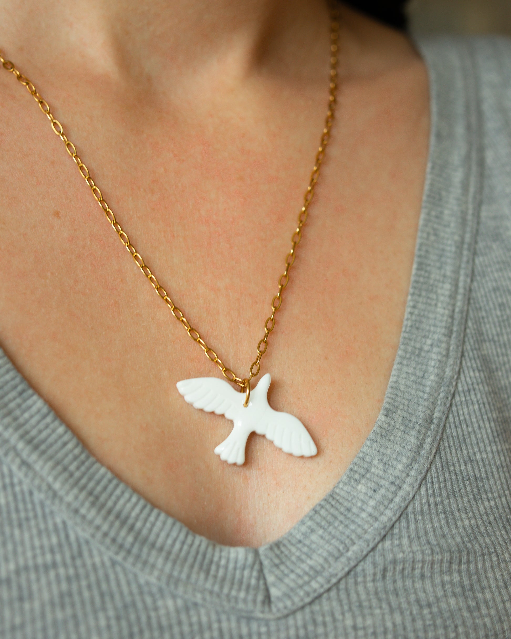 Collier oiseau collier en acier inoxydable porcelaine Judy