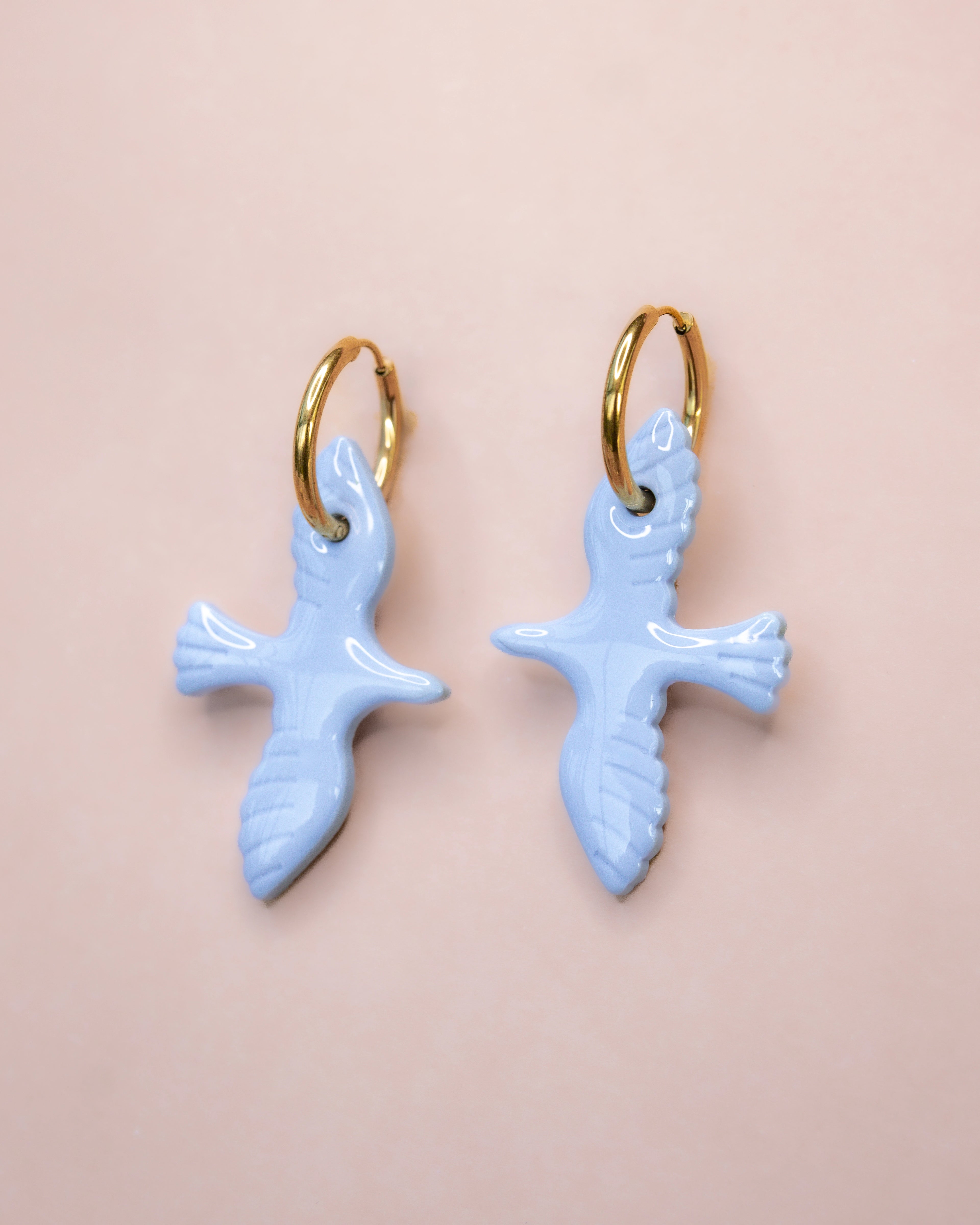 Boucle d'oreille oiseau créoles Judy bleu ciel